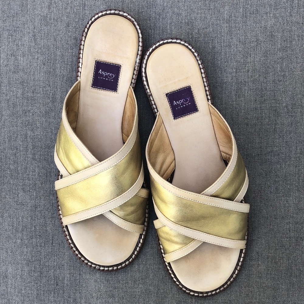 ASPREY Italian Made Slide Sandal in Gold